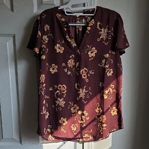 Maurices Maroon Floral Print Blouse